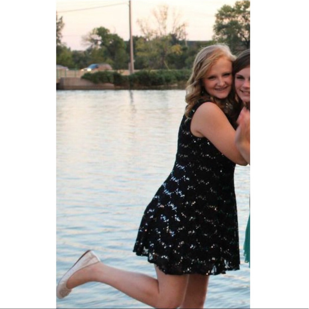 Josh Jazz Navy Blue & Silver Lace Homecoming Dress